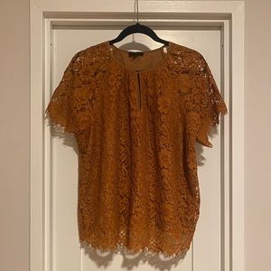J. Crew Short Sleeved Lace Blouse - Gold / Brown (NWT)